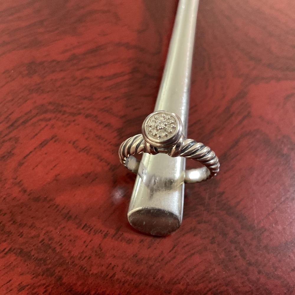 David Yurman .925/18K White Gold Diamond Cable Band Ring size 7